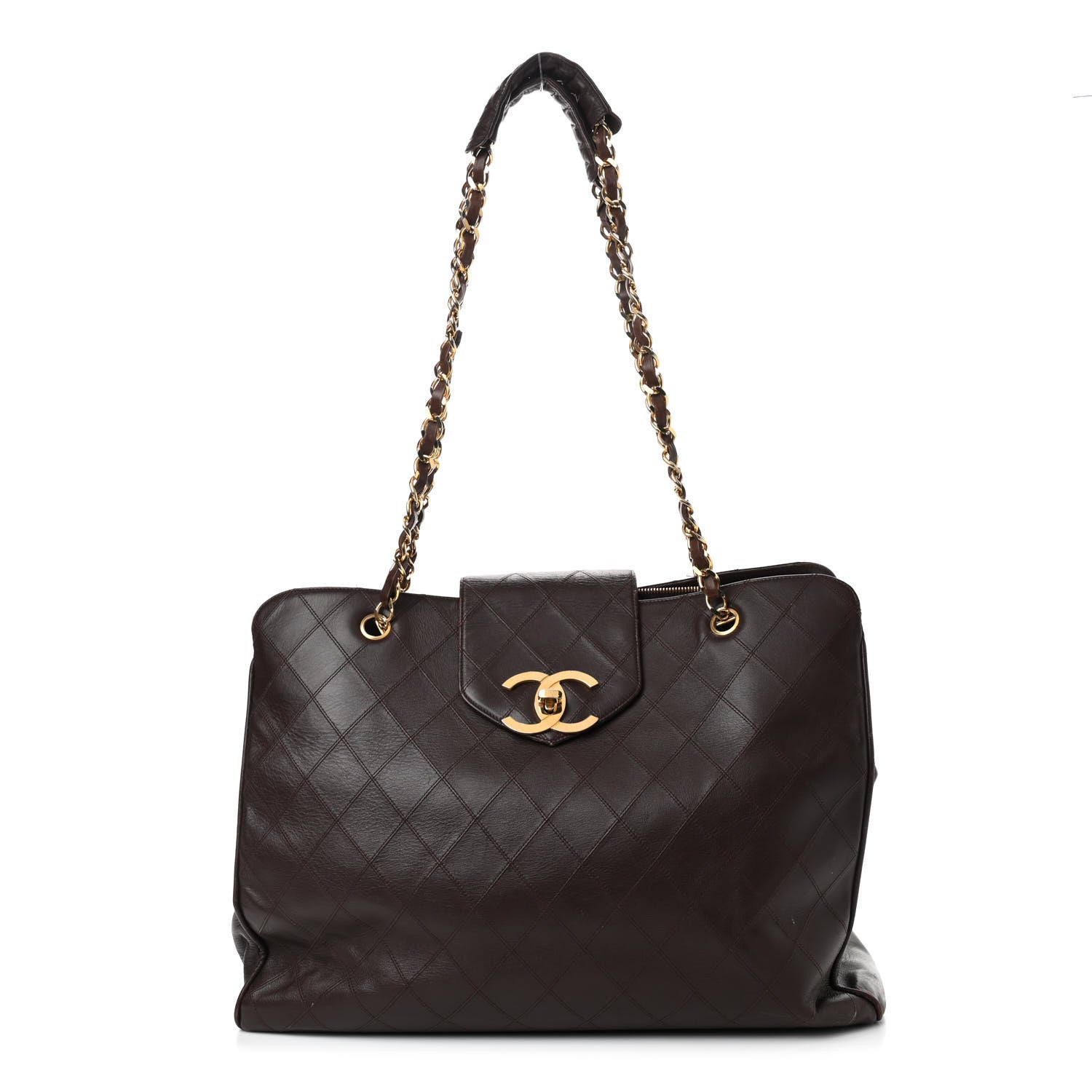 Chanel Calfskin Stitched XL Weekender Brown 1 of 11