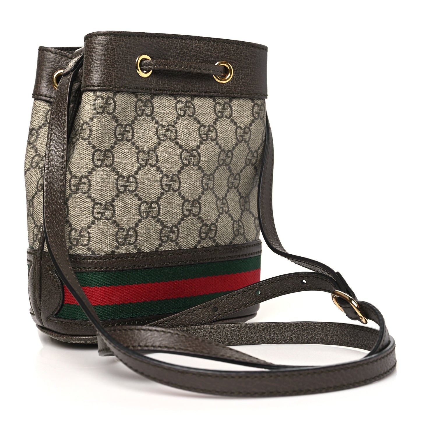 GG Supreme Monogram Web Mini Ophidia Bucket Bag Brown