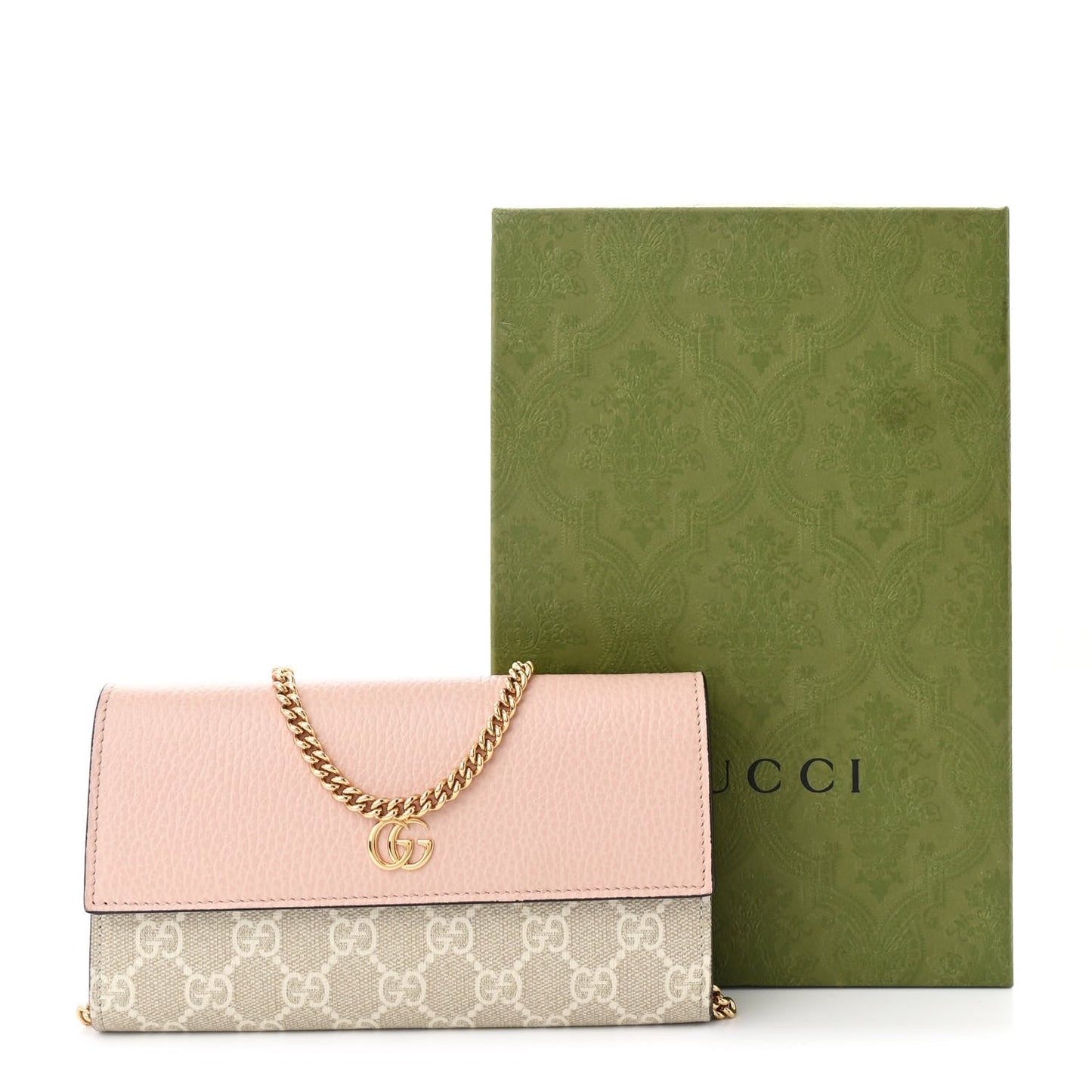 Dollar Calfskin GG Supreme Monogram Petite GG Marmont Wallet Chain Bag Perfect Pink