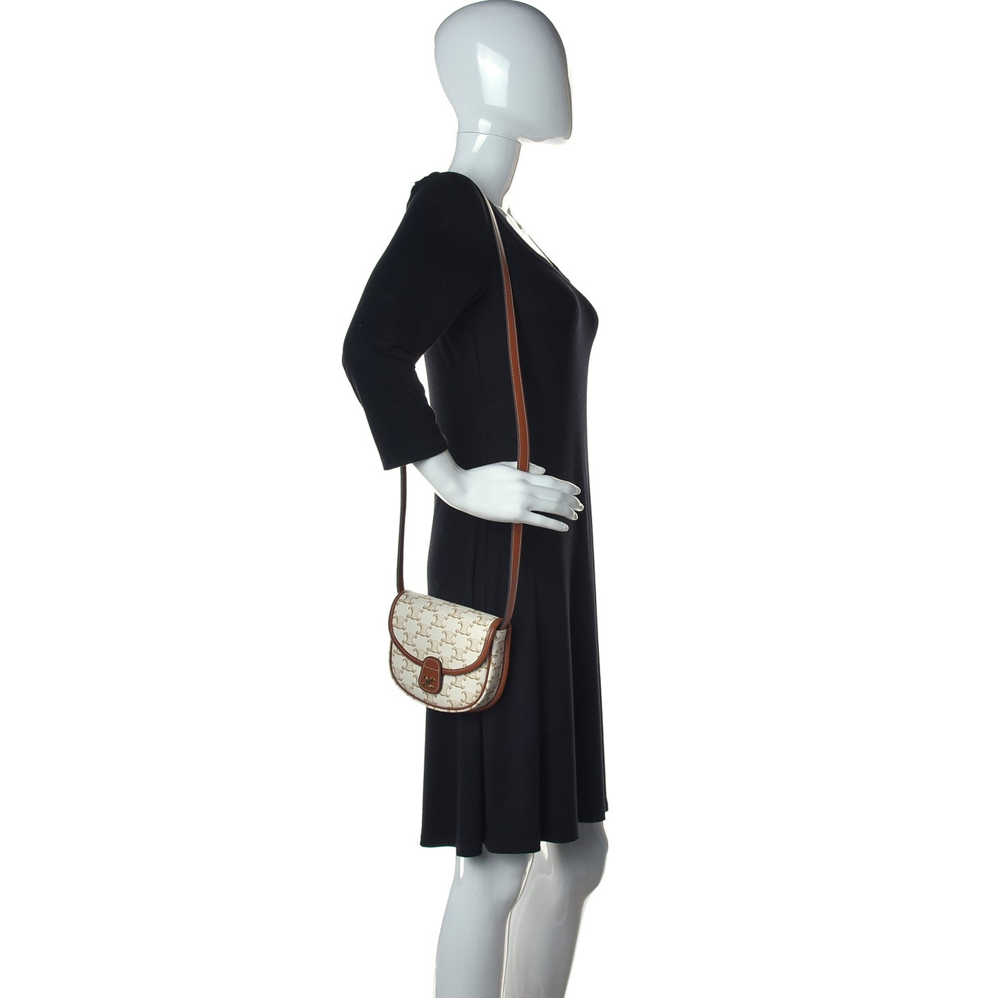 Triomphe Canvas Calfskin Mini Besace Bag White