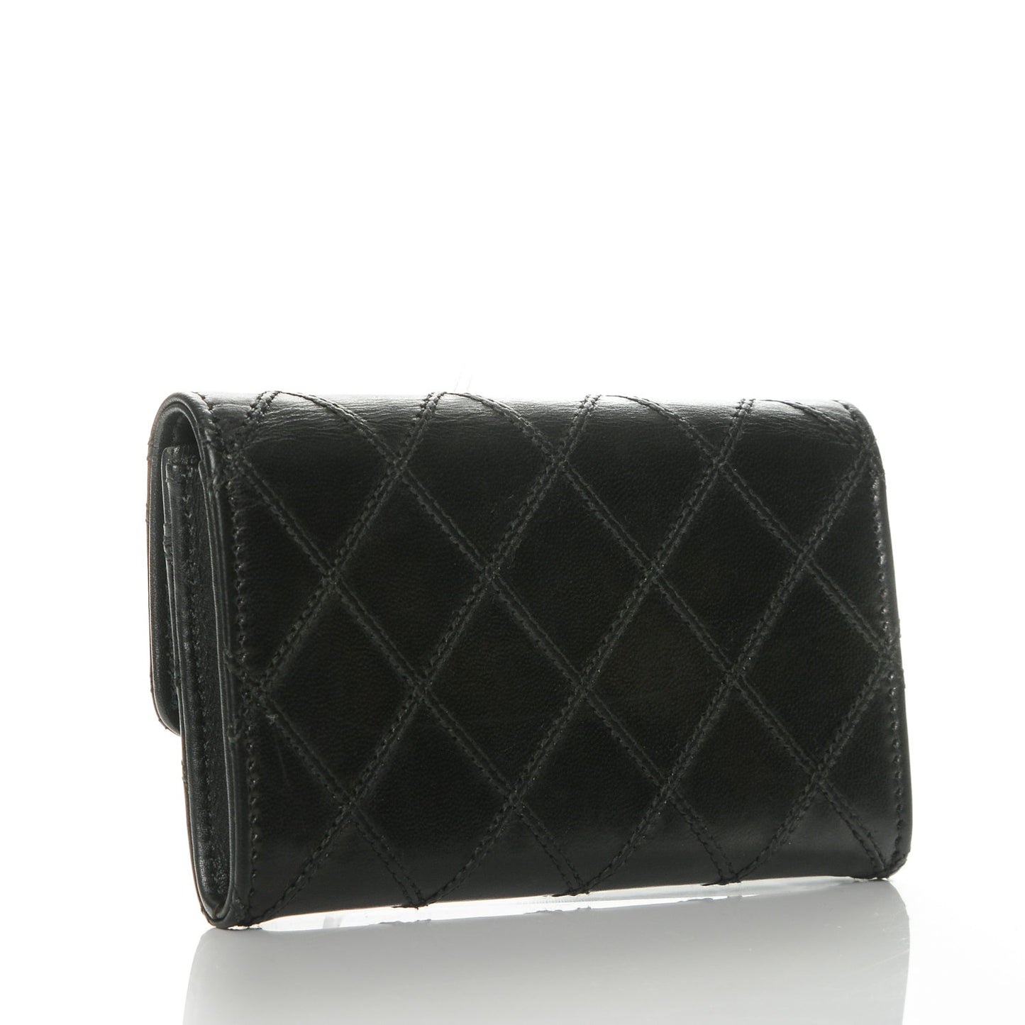 Calfskin Diamond Stitched Card Holder Wallet Black