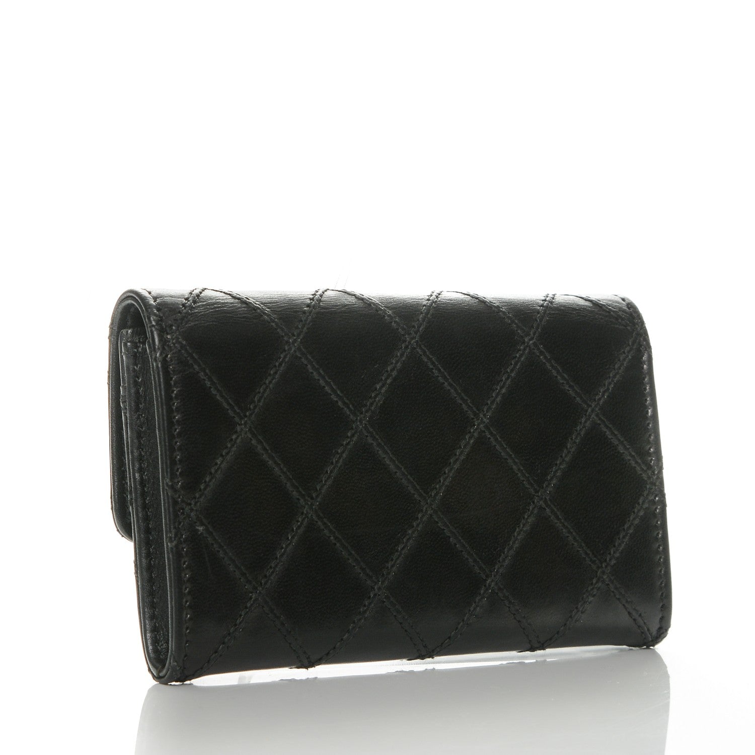 Chanel Calfskin Diamond Stitched Card Holder Wallet Black 3 of 8