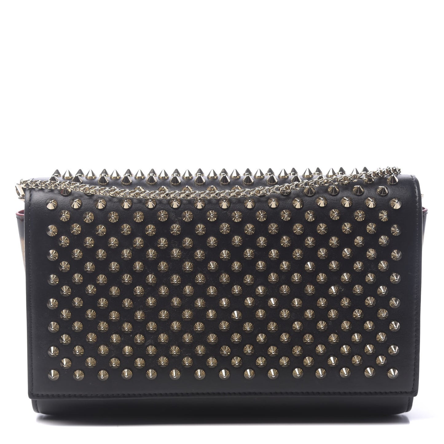 Calfskin Patent Leopard Spikes Paloma Clutch Black