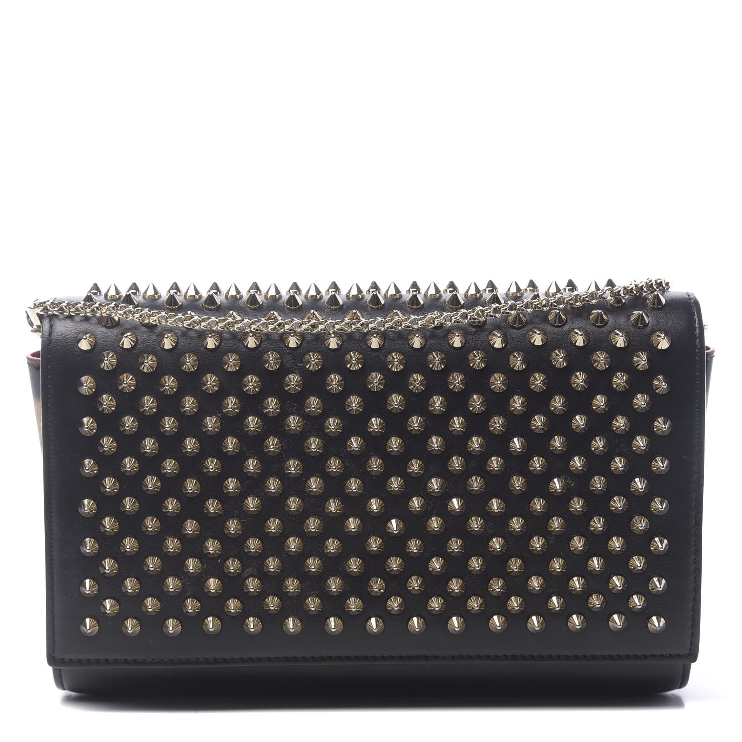 Christian Louboutin Calfskin Patent Leopard Spikes Paloma Clutch Black 1 of 12