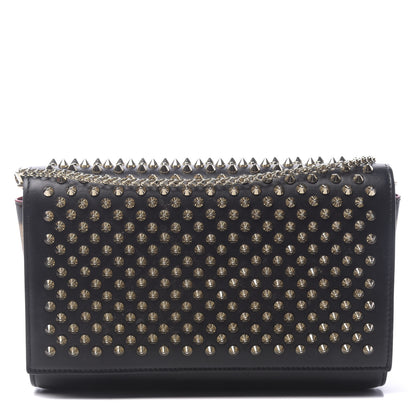 Christian Louboutin Calfskin Patent Leopard Spikes Paloma Clutch Black 1 of 12