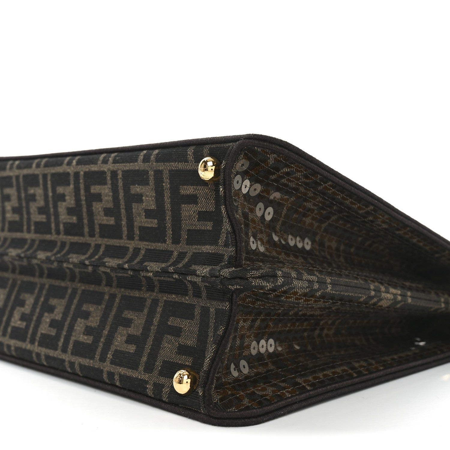 Fendi Fabric Jacquard Paillettes Vitello Seta FF 1974 Medium Peekaboo I SEE U Satchel Tobacco Moro 9 of 9