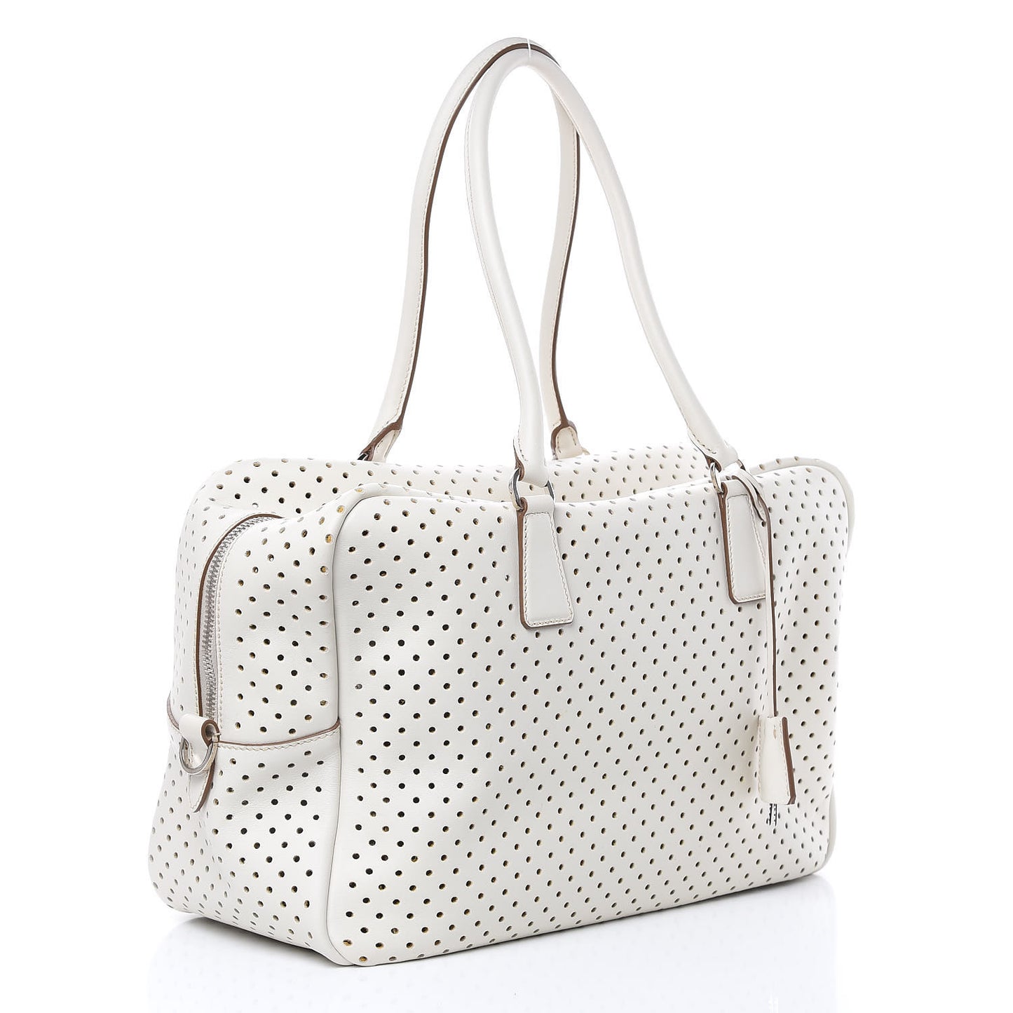 City Calfskin Perforated Zip Around Tote Talco Mimosa