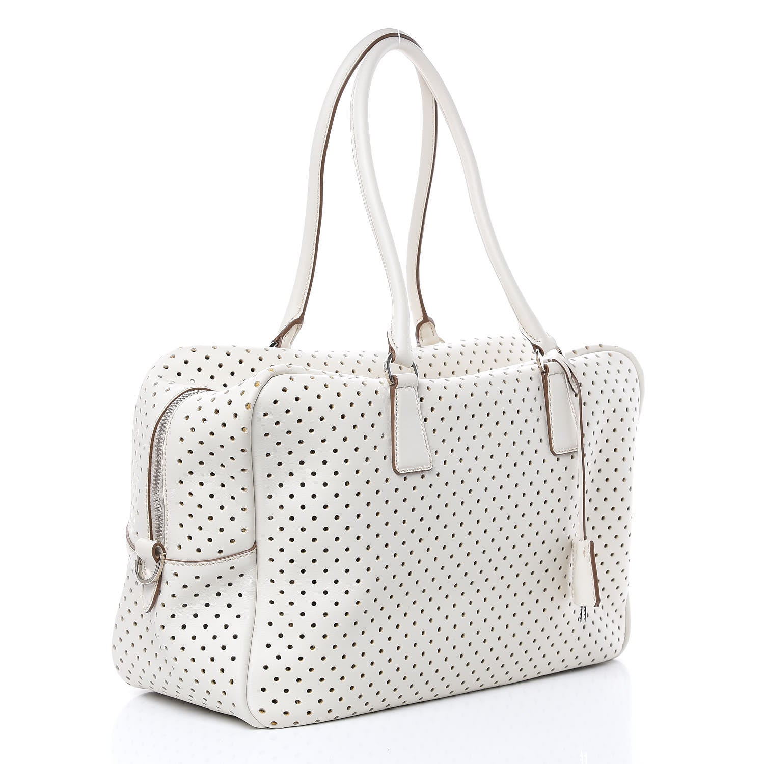 Prada City Calfskin Perforated Zip Around Tote Talco Mimosa 3 of 13