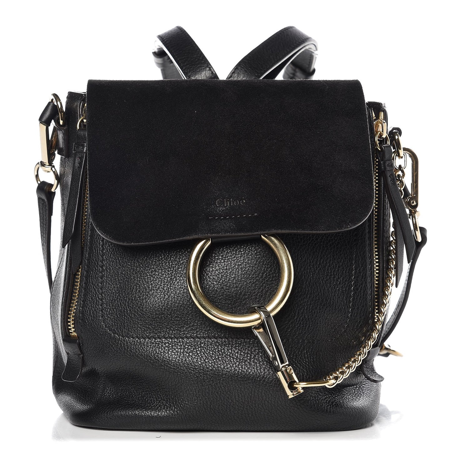 Suede Calfskin Small Faye Backpack Black
