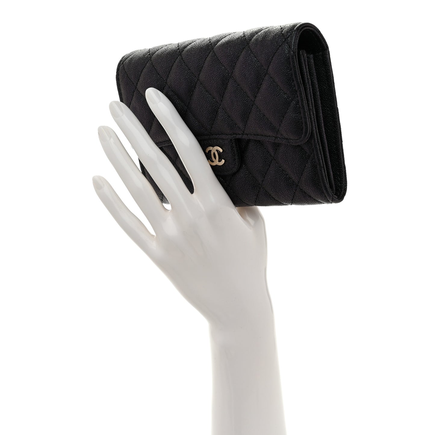 Iridescent Caviar Quilted Medium Flap Wallet Black