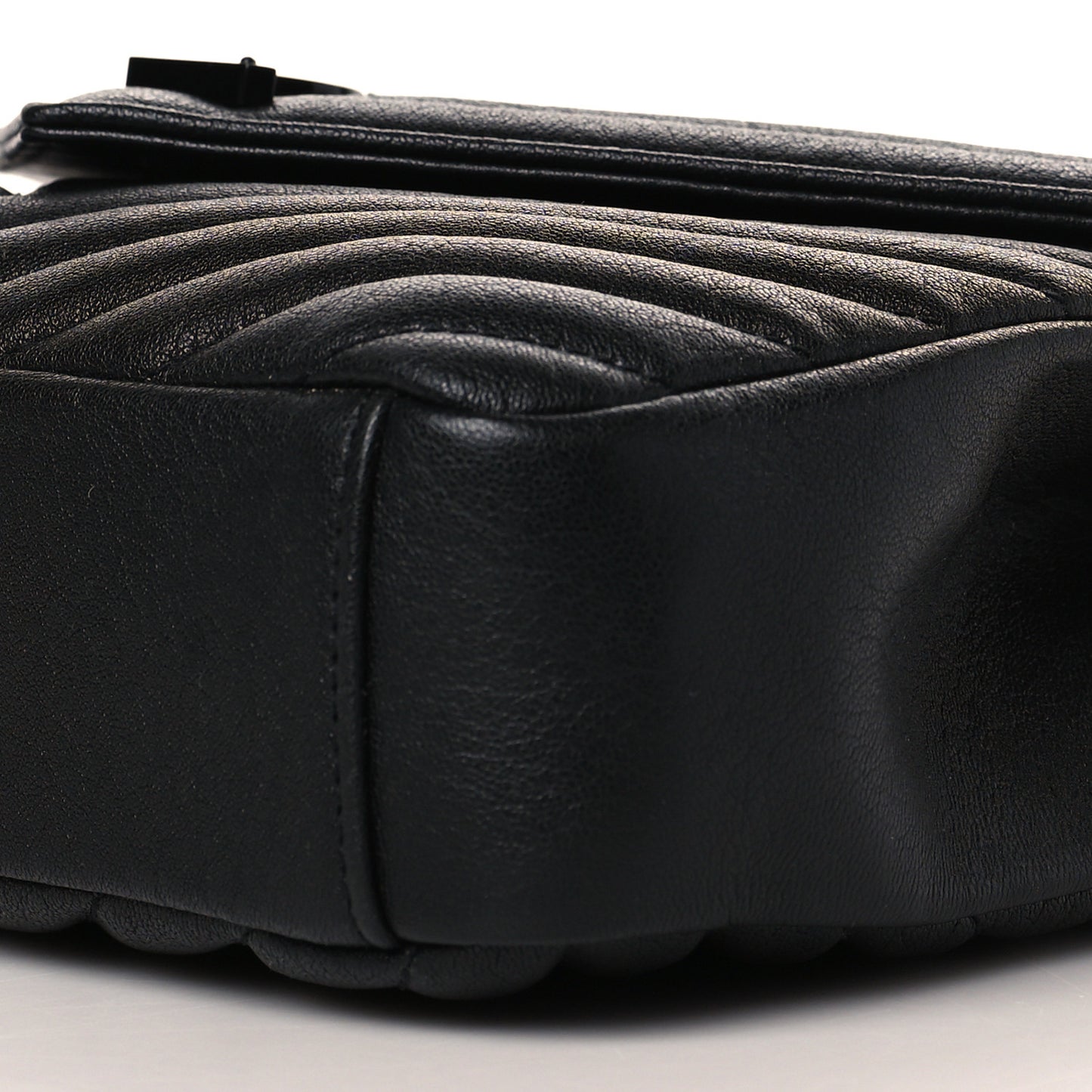 Sheepskin Matelasse Chevron Monogram Monochrome Medium College Bag Black