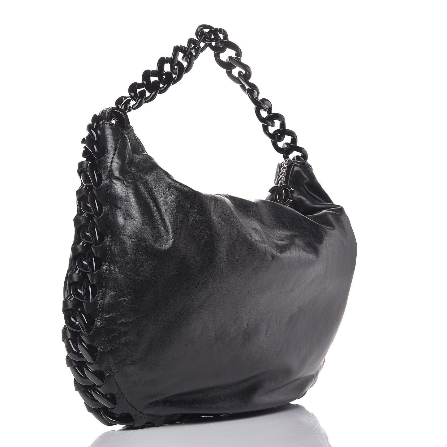Calfskin Modern Chain Rhodoid Hobo Black