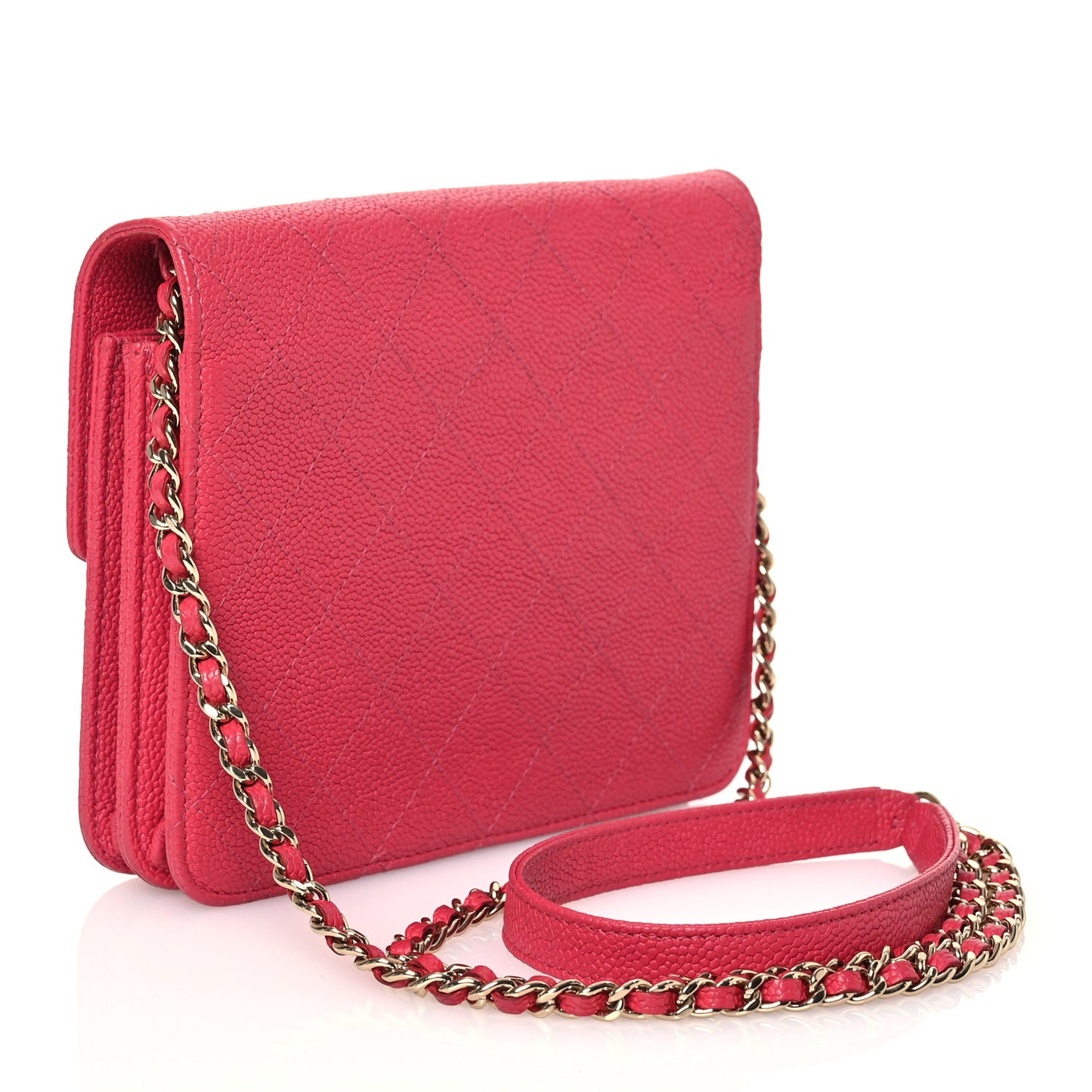 Grained Calfskin Quilted Cuba Square Wallet On Chain WOC Pink