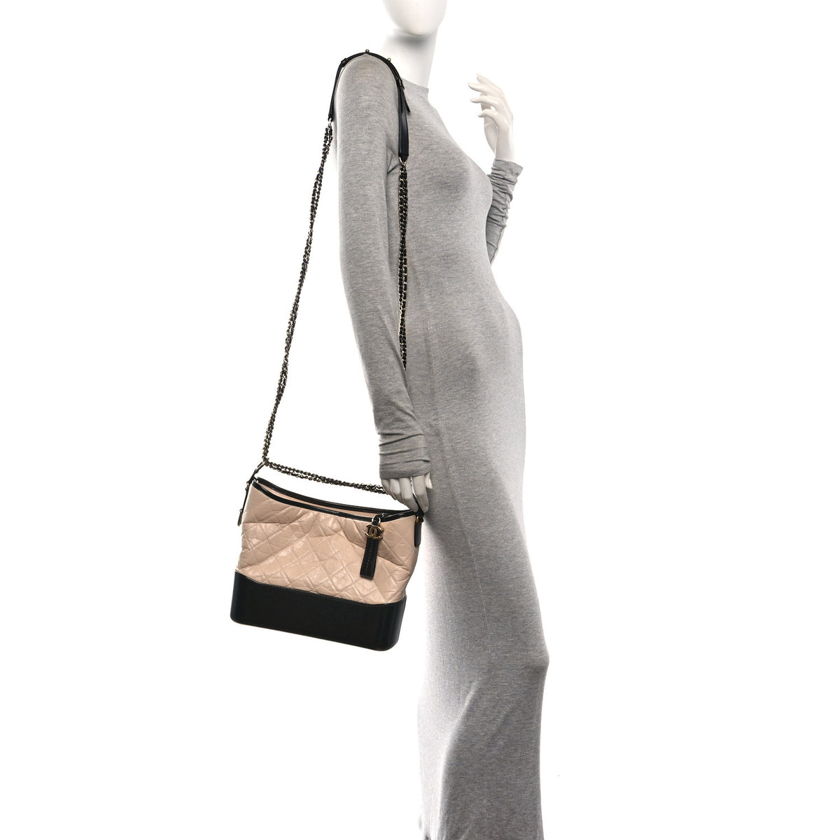 Chanel Aged Calfskin Quilted Medium Gabrielle Hobo Beige Black 2 of 10