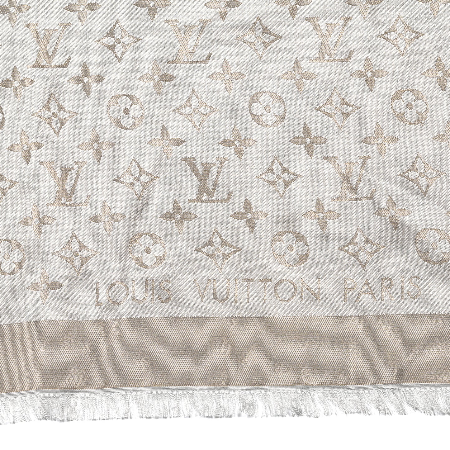 Silk Lurex Wool Monogram Shine Shawl Greige