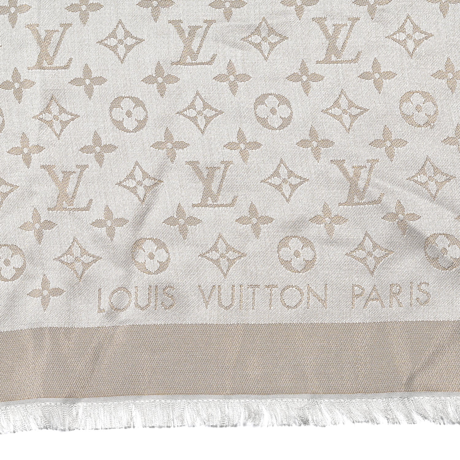 Louis Vuitton Silk Lurex Wool Monogram Shine Shawl Greige 2 of 3