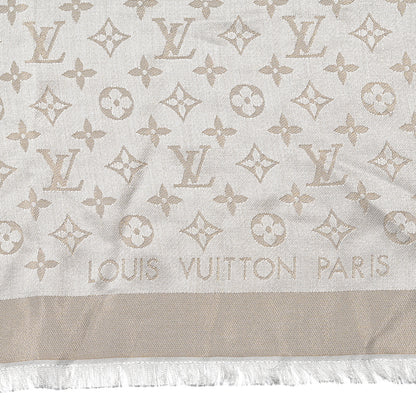 Louis Vuitton Silk Lurex Wool Monogram Shine Shawl Greige 2 of 3