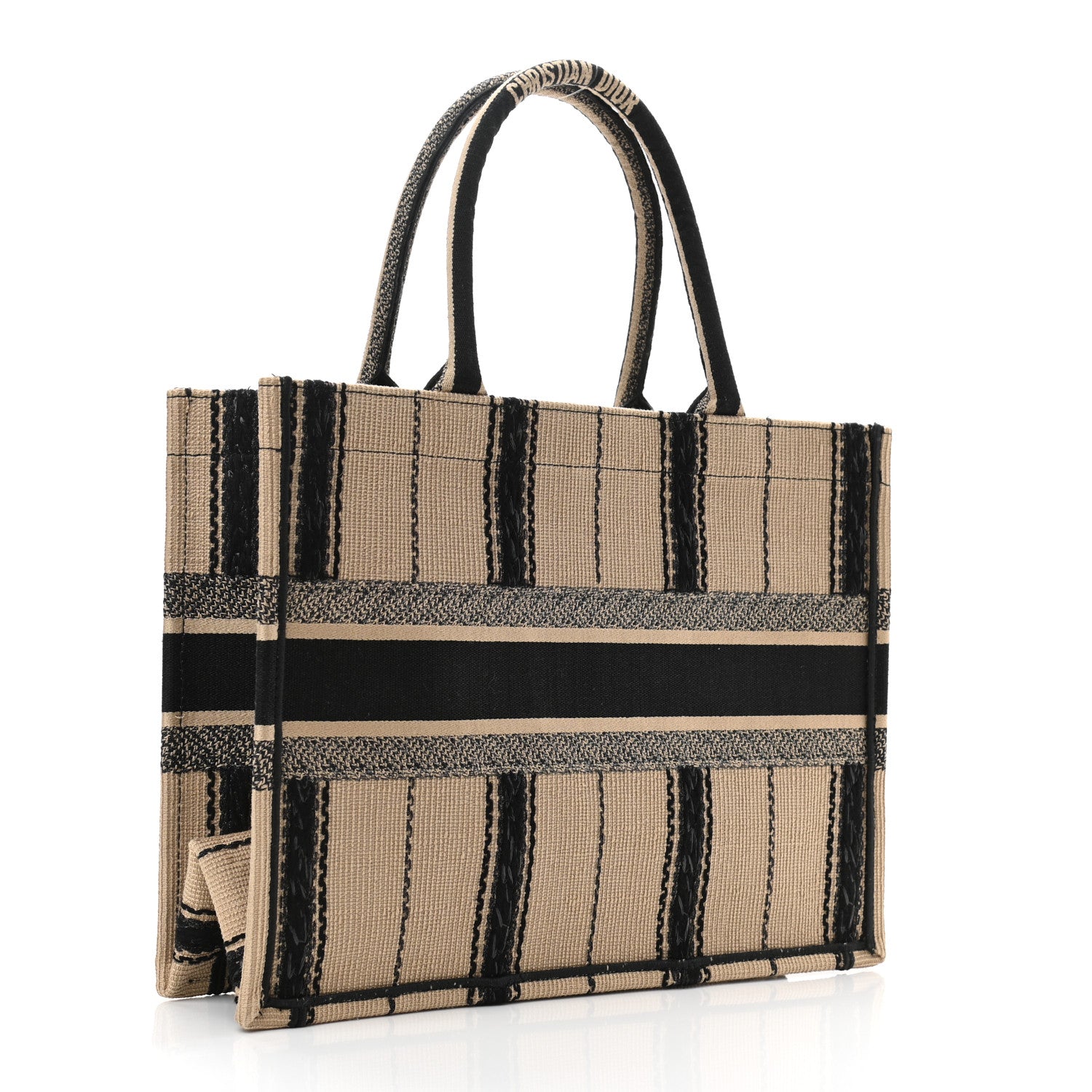 Christian Dior Canvas Embroidered Medium Bayadere Book Tote Black Beige 3 of 10