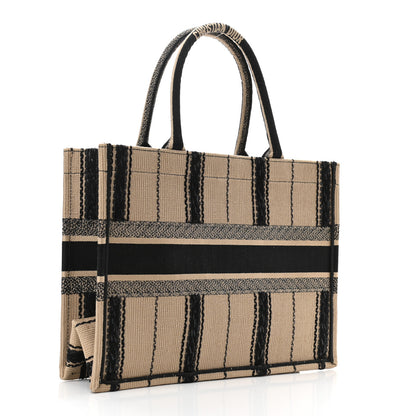 Christian Dior Canvas Embroidered Medium Bayadere Book Tote Black Beige 3 of 10