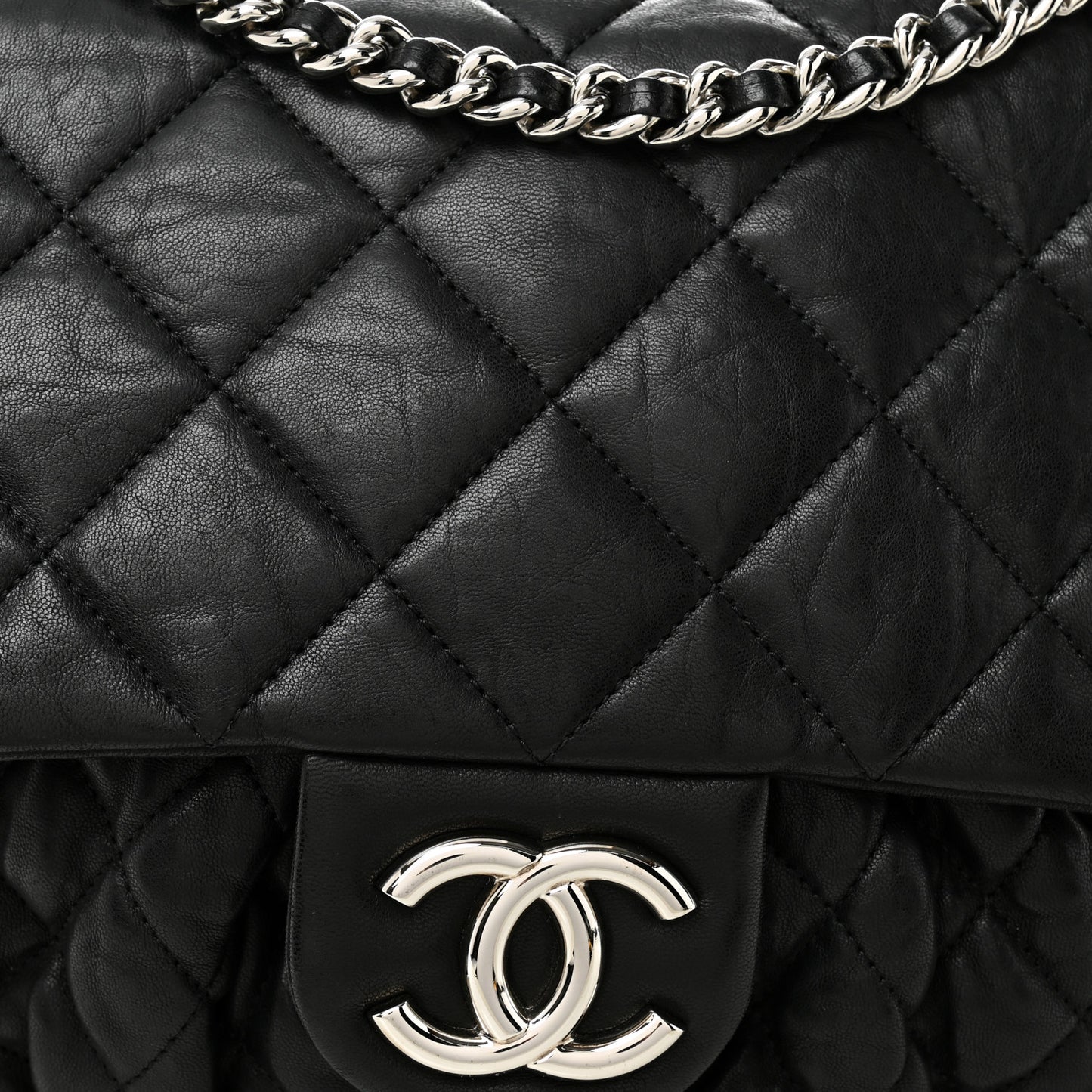Washed Lambskin Quilted Large Chain Around Messenger Black