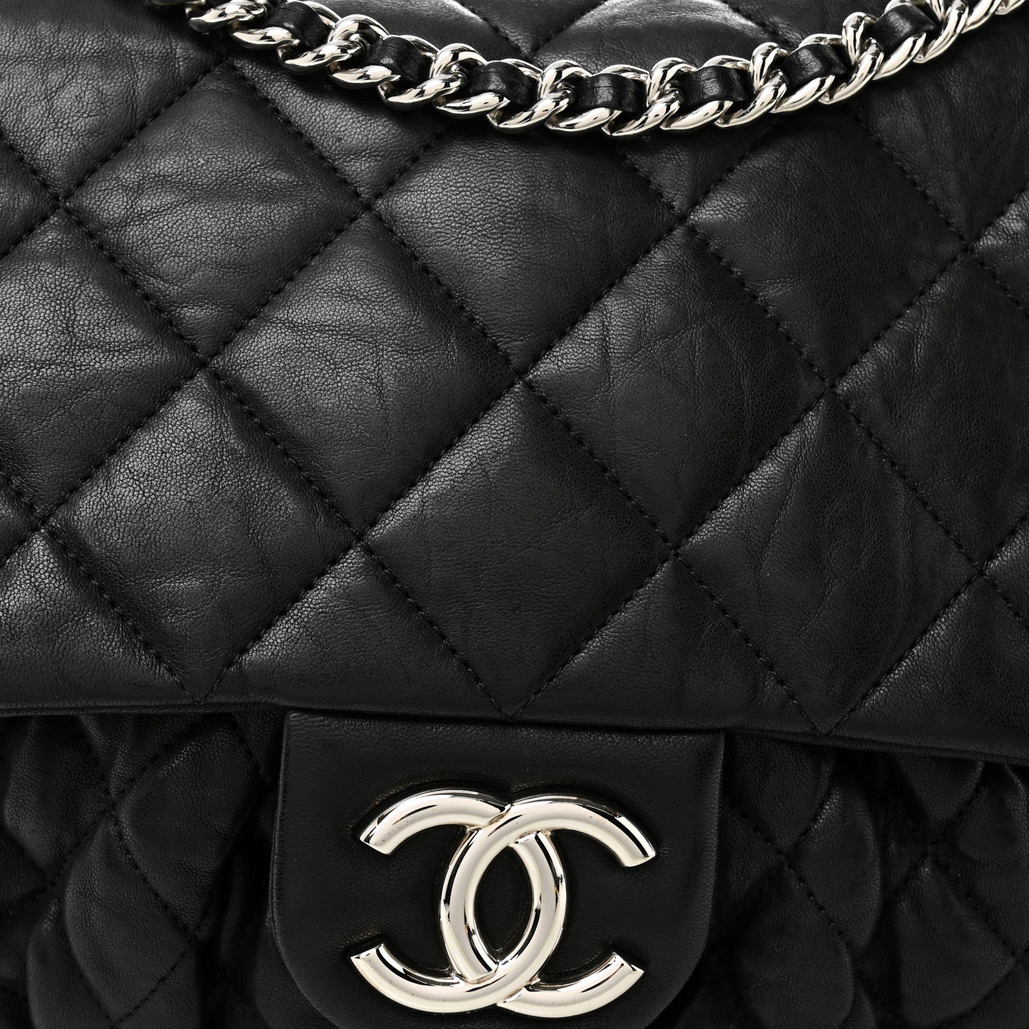 Chanel Washed Lambskin Quilted Large Chain Around Messenger Black 8 of 10