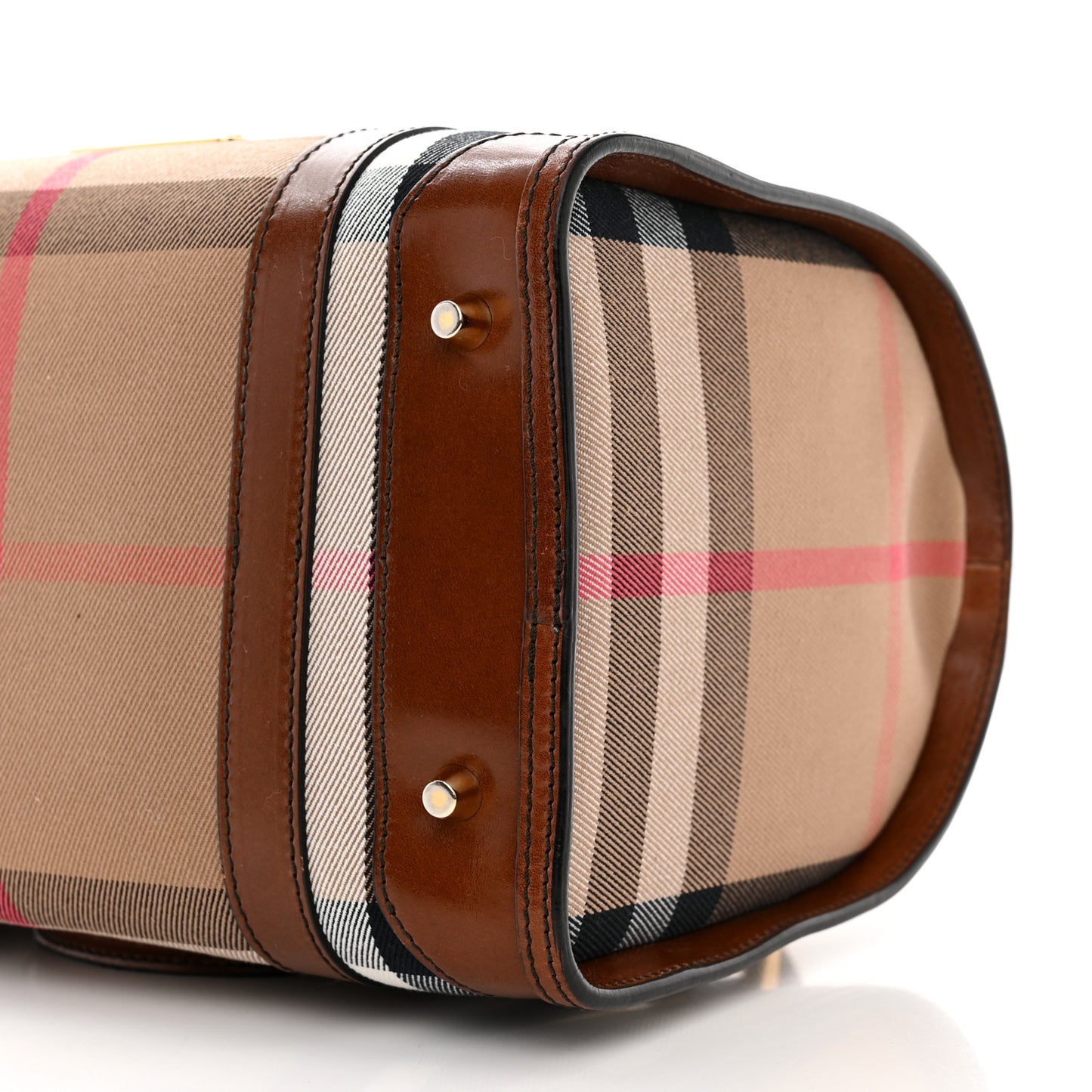 House Check Bridle Calfskin Small Bowling Bag Dark Tan