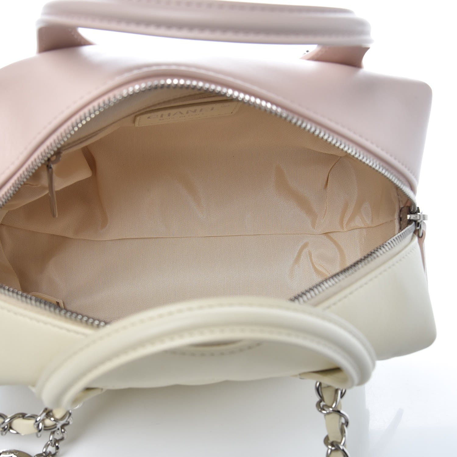 Chanel Calfskin Quilted Feather Weight Bowling Bag Ivory Light Pink 5 of 11