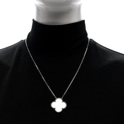 Van Cleef & Arpels 18K White Gold Mother of Pearl Magic Alhambra Pendant Necklace 2 of 4