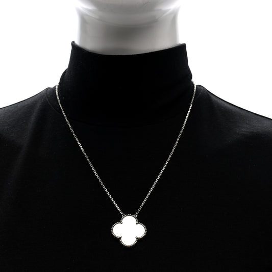 18K White Gold Mother of Pearl Magic Alhambra Pendant Necklace