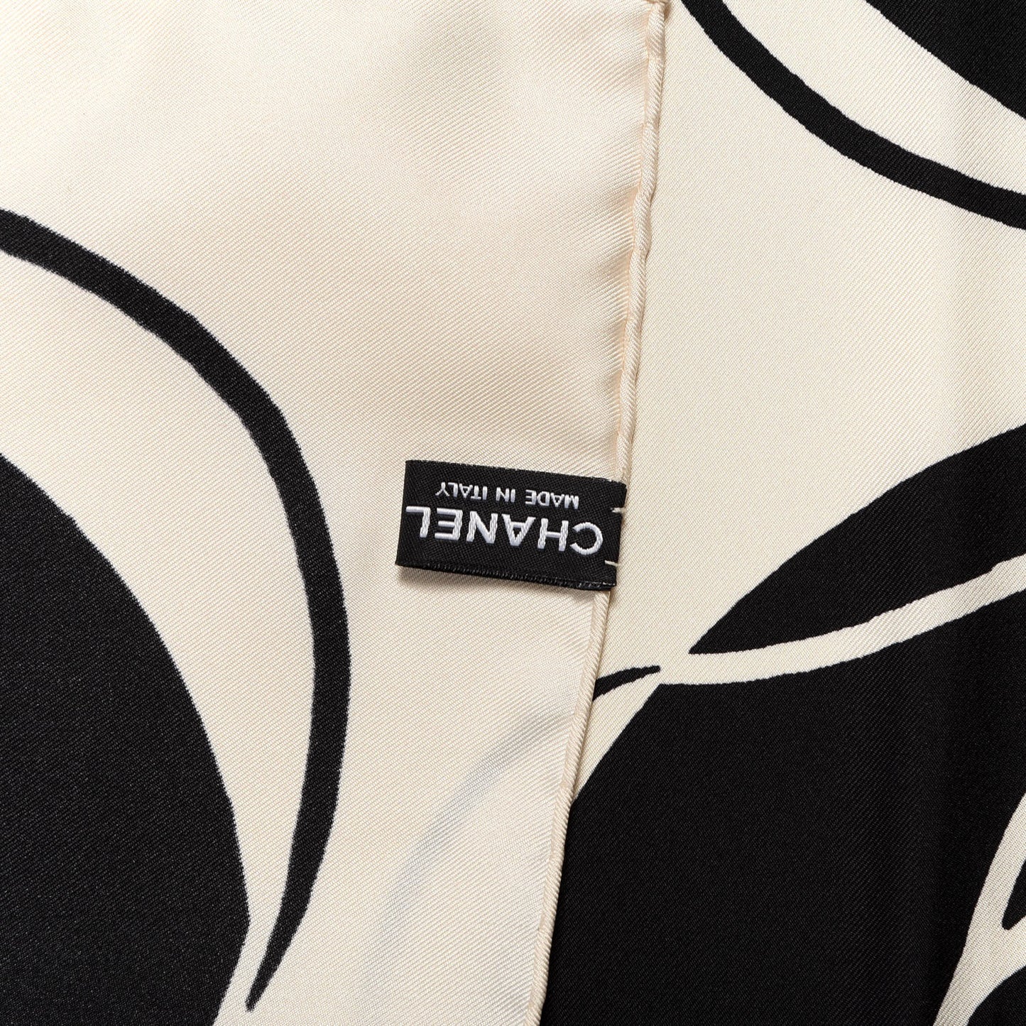 Silk CC Camellia Scarf Black White