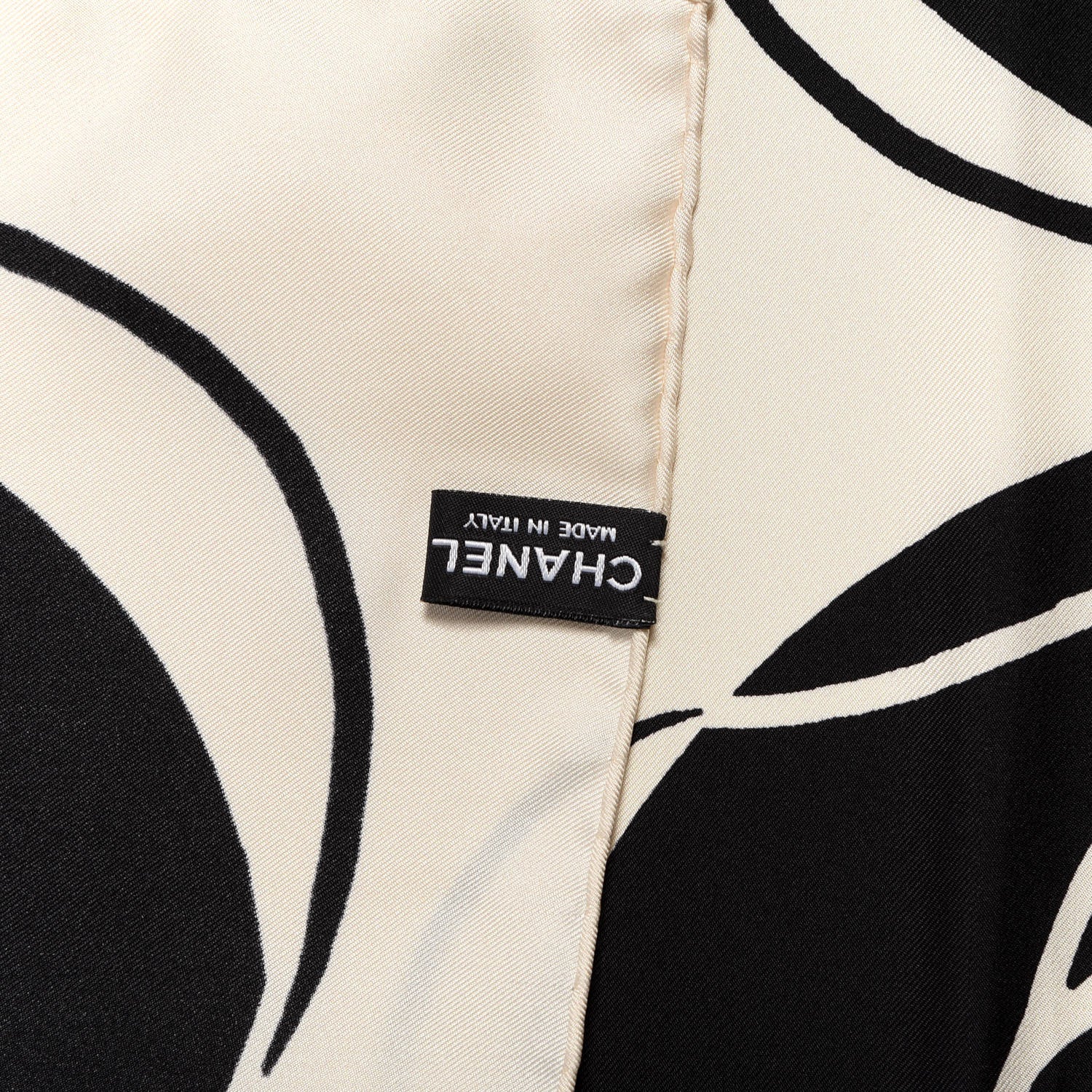 Chanel Silk CC Camellia Scarf Black White 3 of 3