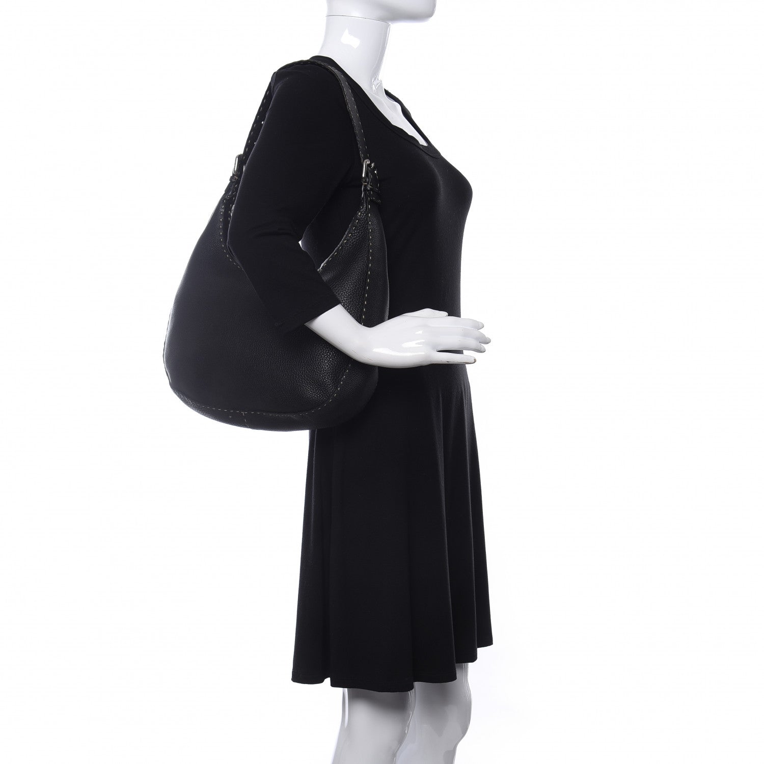 Fendi Calfskin Romano Selleria Hobo Black 2 of 13