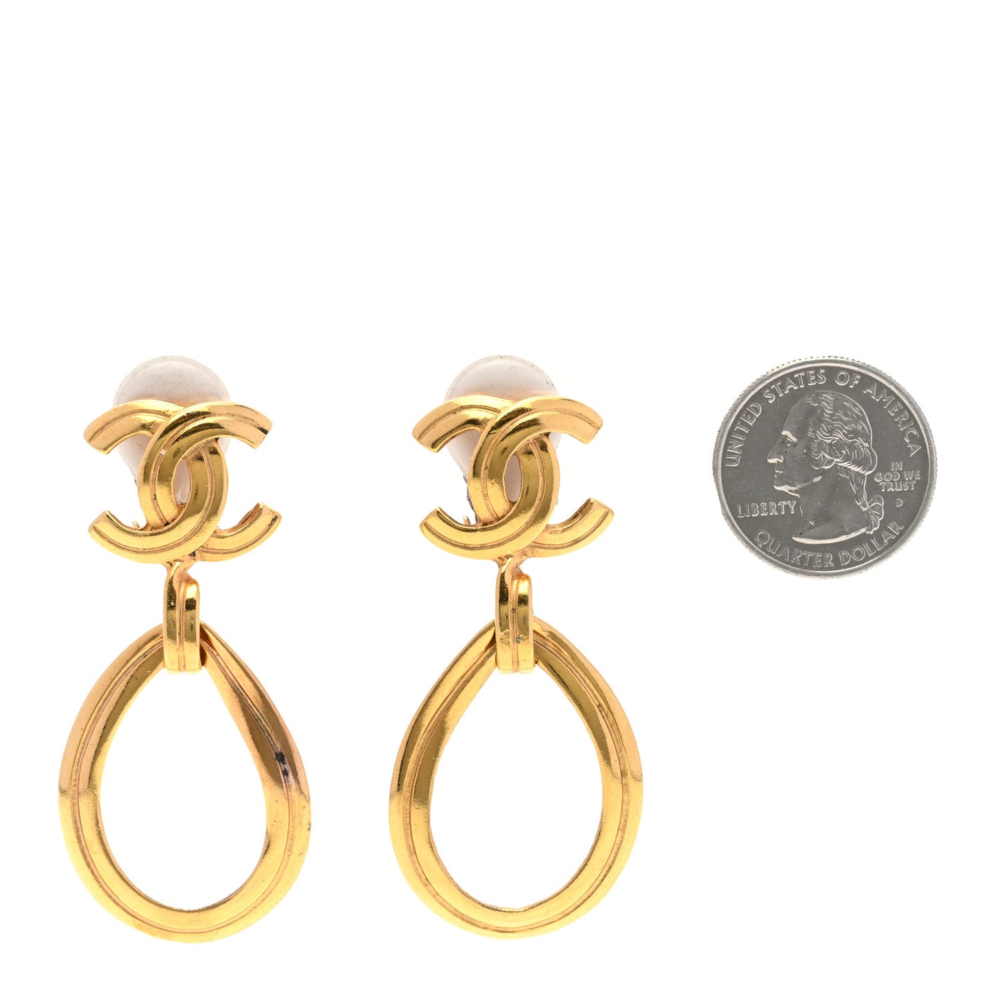 CC Drop Clip On Earrings Gold