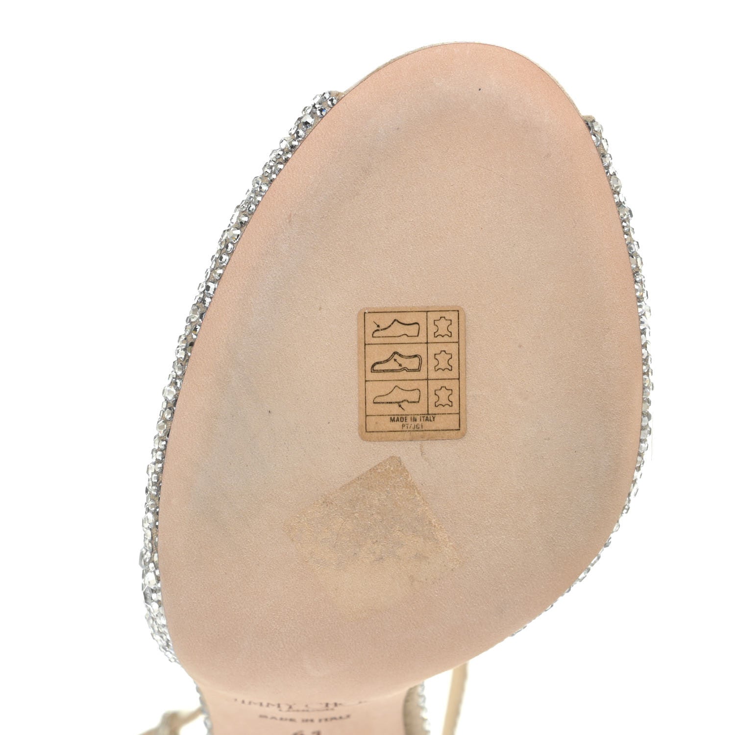 Jimmy Choo Crystal Shimmer Suede Sacora 100 Sandals 41 Nude 7 of 16