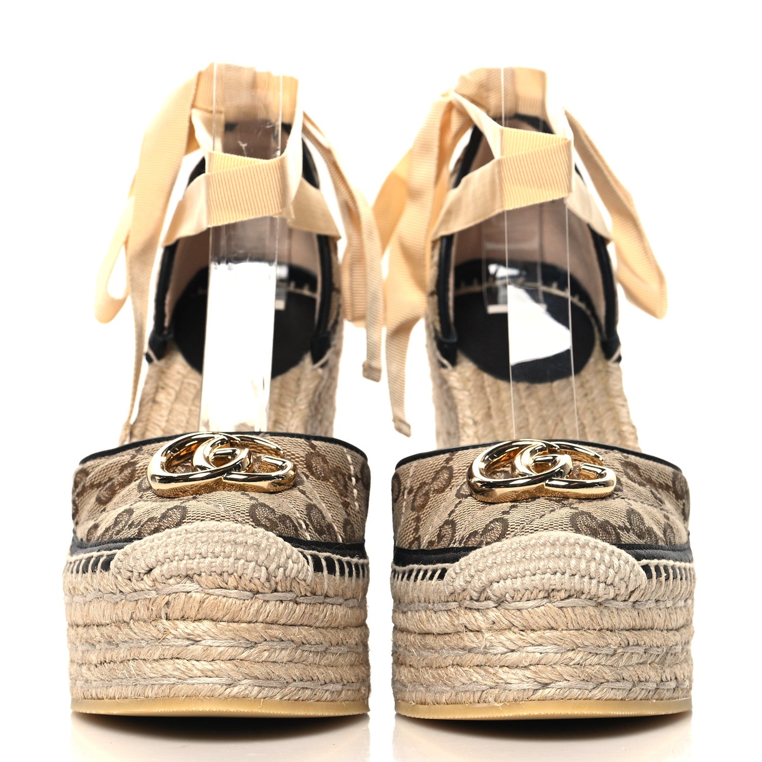 Gucci Monogram Matelasse GG Marmont Ankle Wrap Platform 35/120mm Espadrille Wedges 35 Beige Ebony Black Sand Storm 3 of 10