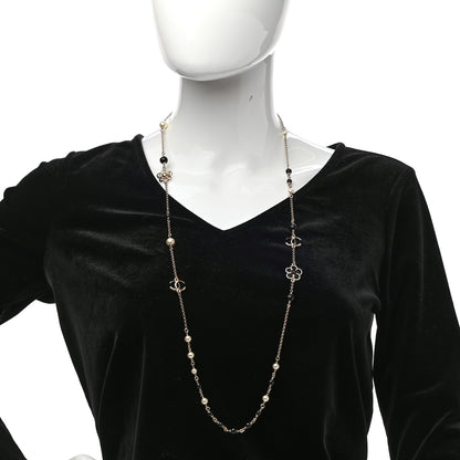 Chanel Pearl Crystal Flower CC Necklace Gold Black 2 of 7