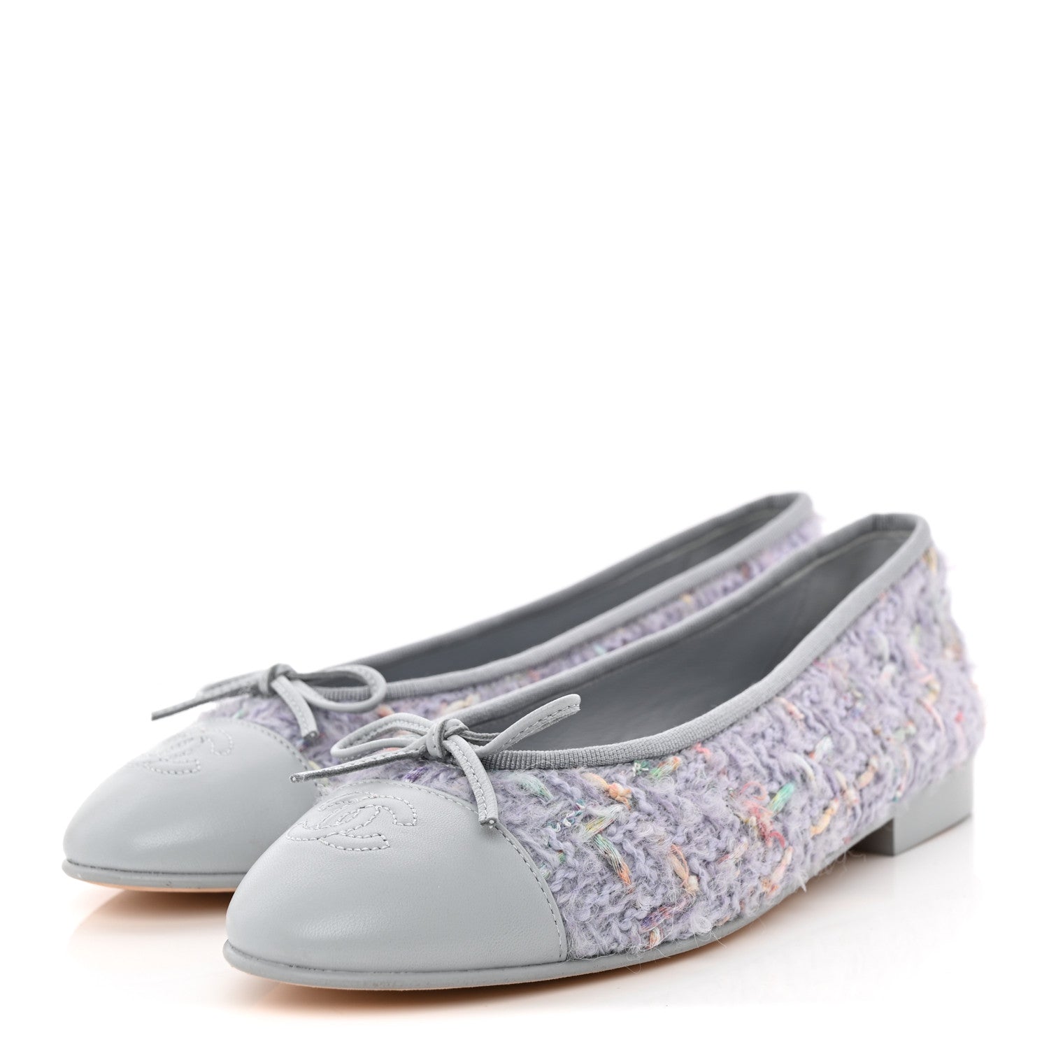 Chanel Tweed Lambskin Cap Toe Ballerina Flats 37 Lilac Multicolor 2 of 12