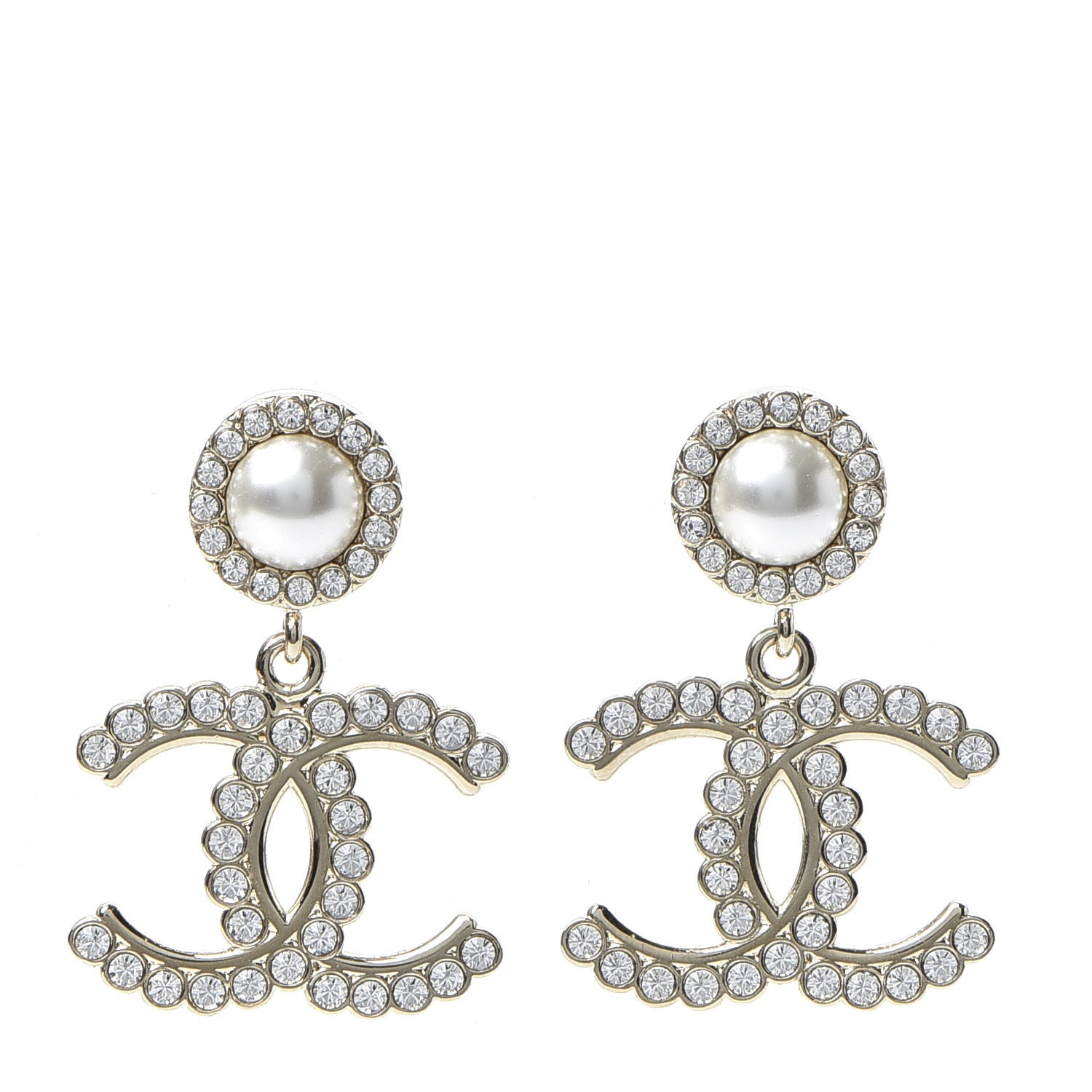 Chanel Crystal Pearl Bow-tiful CC Drop Earrings Gold 1 of 5