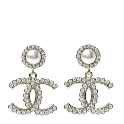 Chanel Crystal Pearl Bow-tiful CC Drop Earrings Gold 1 of 5