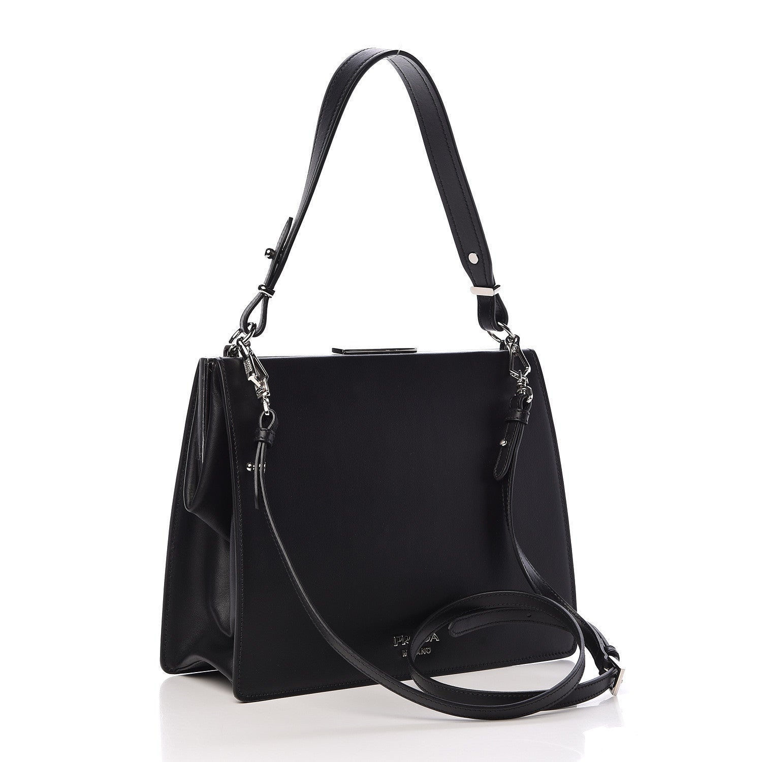 Prada City Calfskin Palm Tree Print Light Frame Bag Black Mare 4 of 11