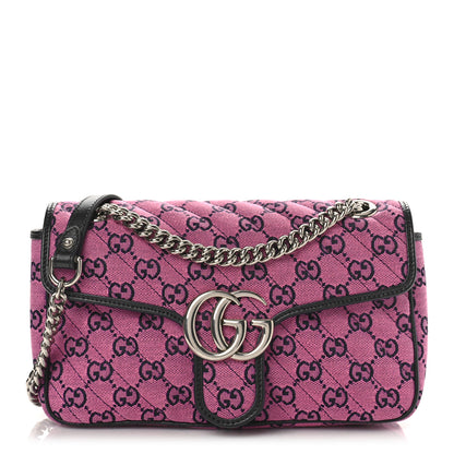 Gucci Monogram Multicolor Matelasse Diagonal Small GG Marmont Shoulder Bag Pink Blue 1 of 9