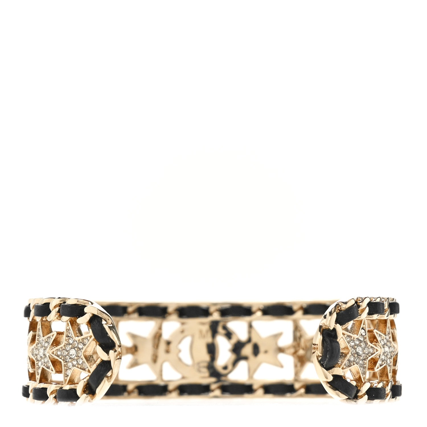 Chanel Metal Lambskin Crystal Chain Star CC Cuff M Black Gold 3 of 4