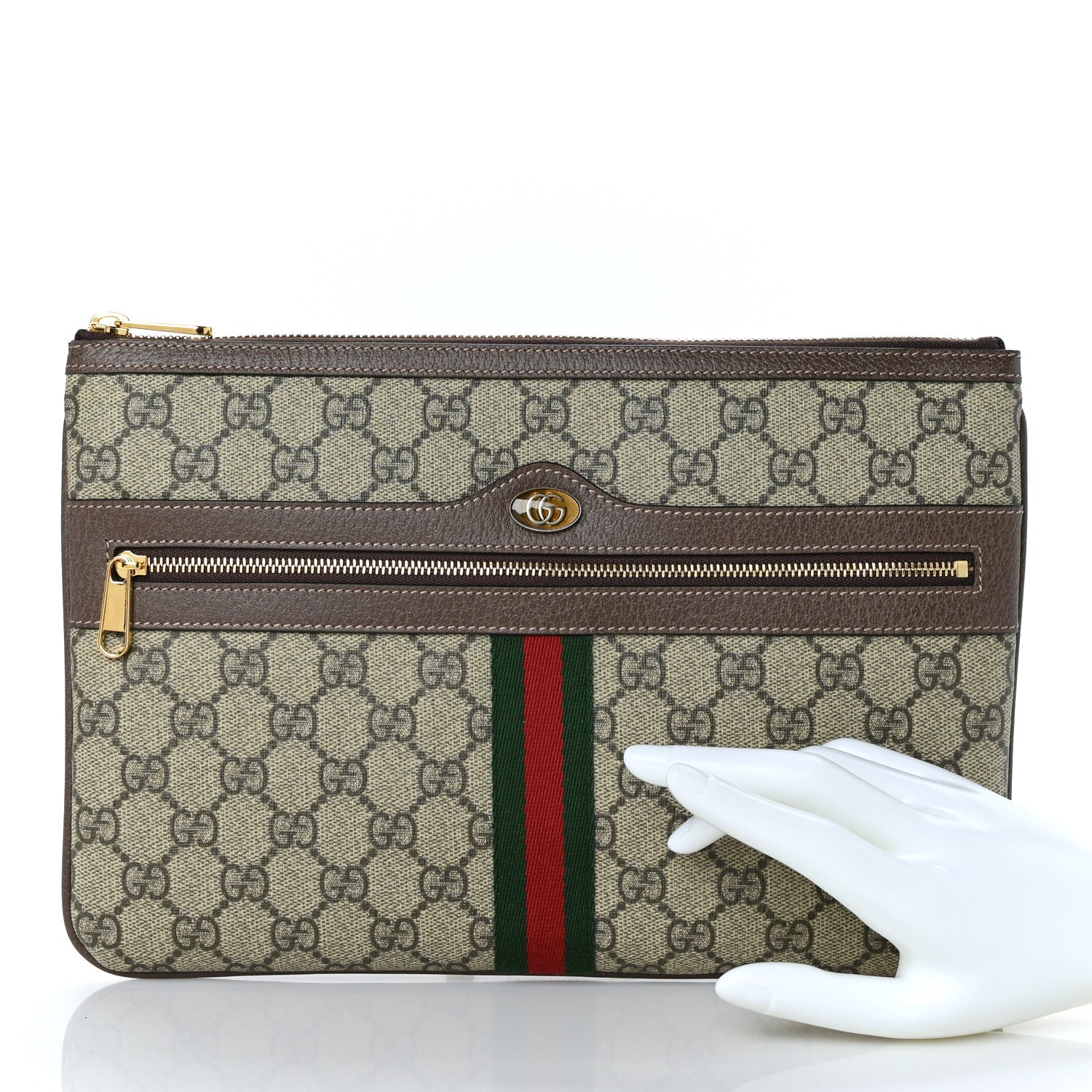 Gucci GG Supreme Monogram Large Ophidia Pouch Clutch Brown 2 of 7