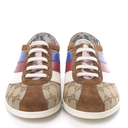 Gucci Suede Monogram Web Womens Falacer Sneakers 40.5 Nocciola Beige Mystic White Hibiscus Red 2 of 10