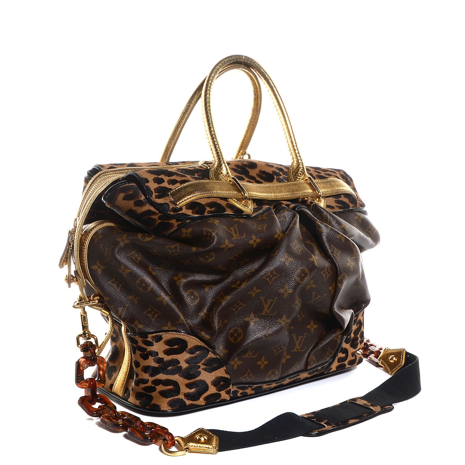 Louis Vuitton Monogram Leopard Pleated Steamer Bag 3 of 7