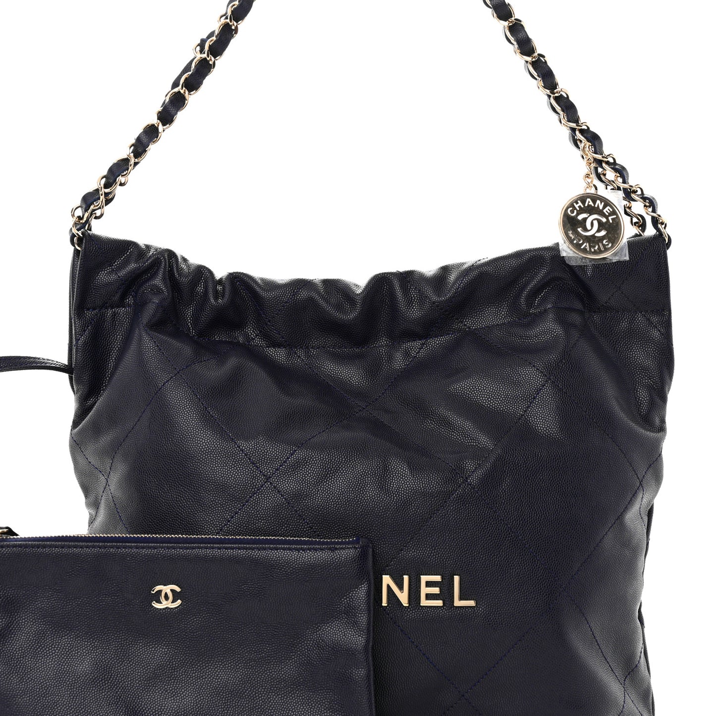 Shiny Caviar Quilted Small Chanel 22 Dark Blue