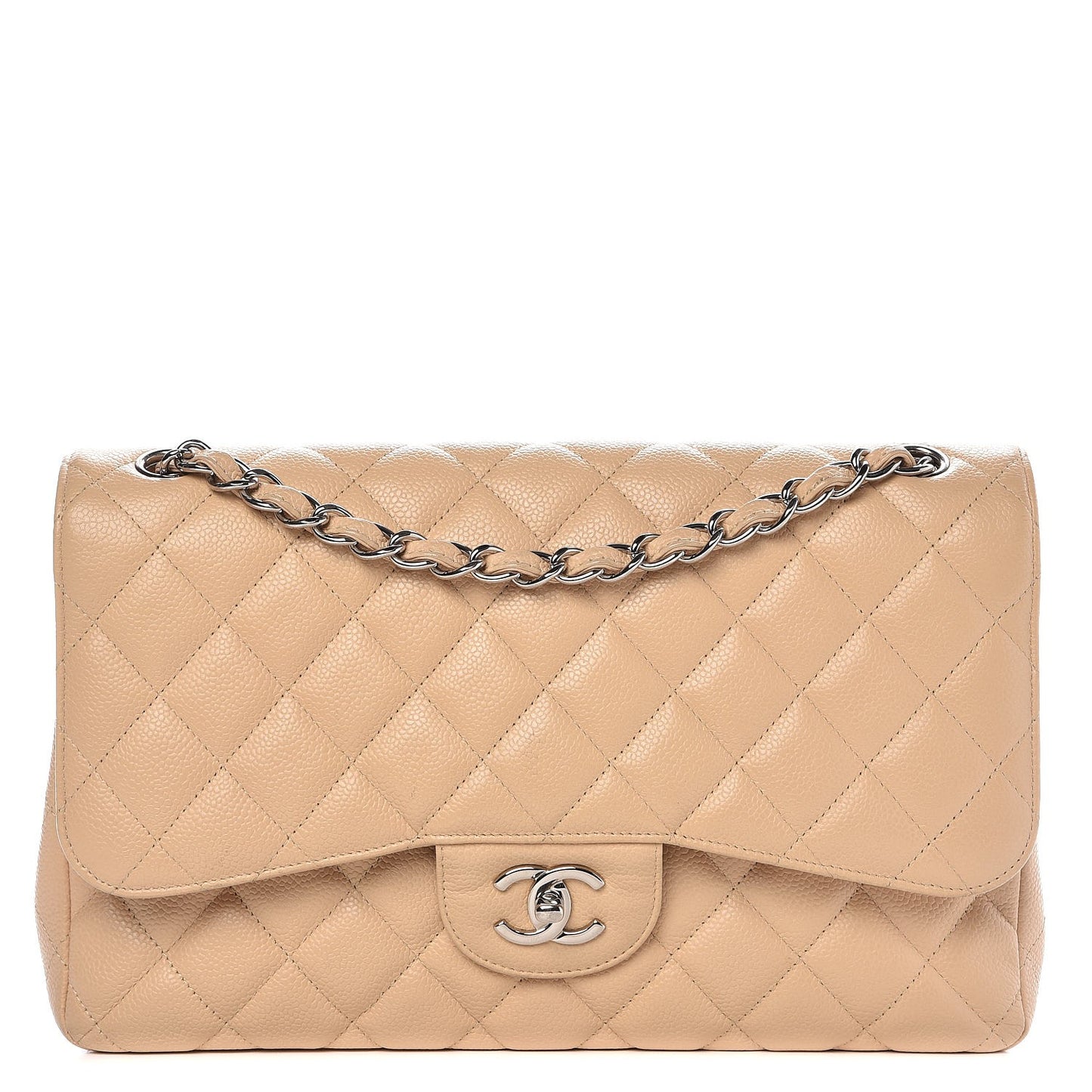 Caviar Quilted Jumbo Double Flap Beige Clair