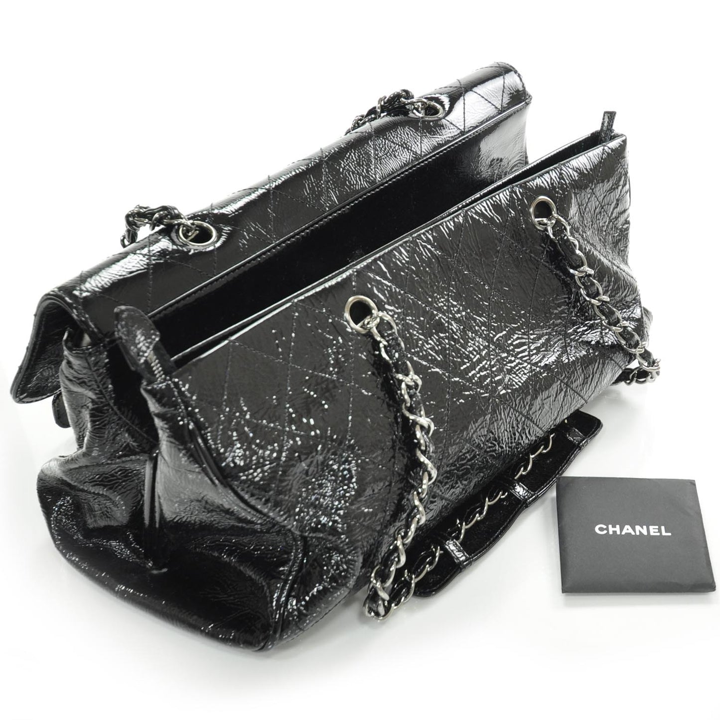 Patent Quilted Ritz Flap Bag Black