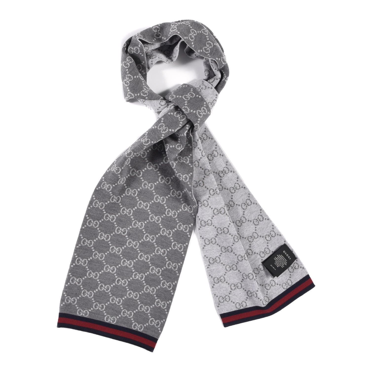 Gucci Wool Tricot GG Monogram Web Solange Scarf Coffee Ivory 1 of 3