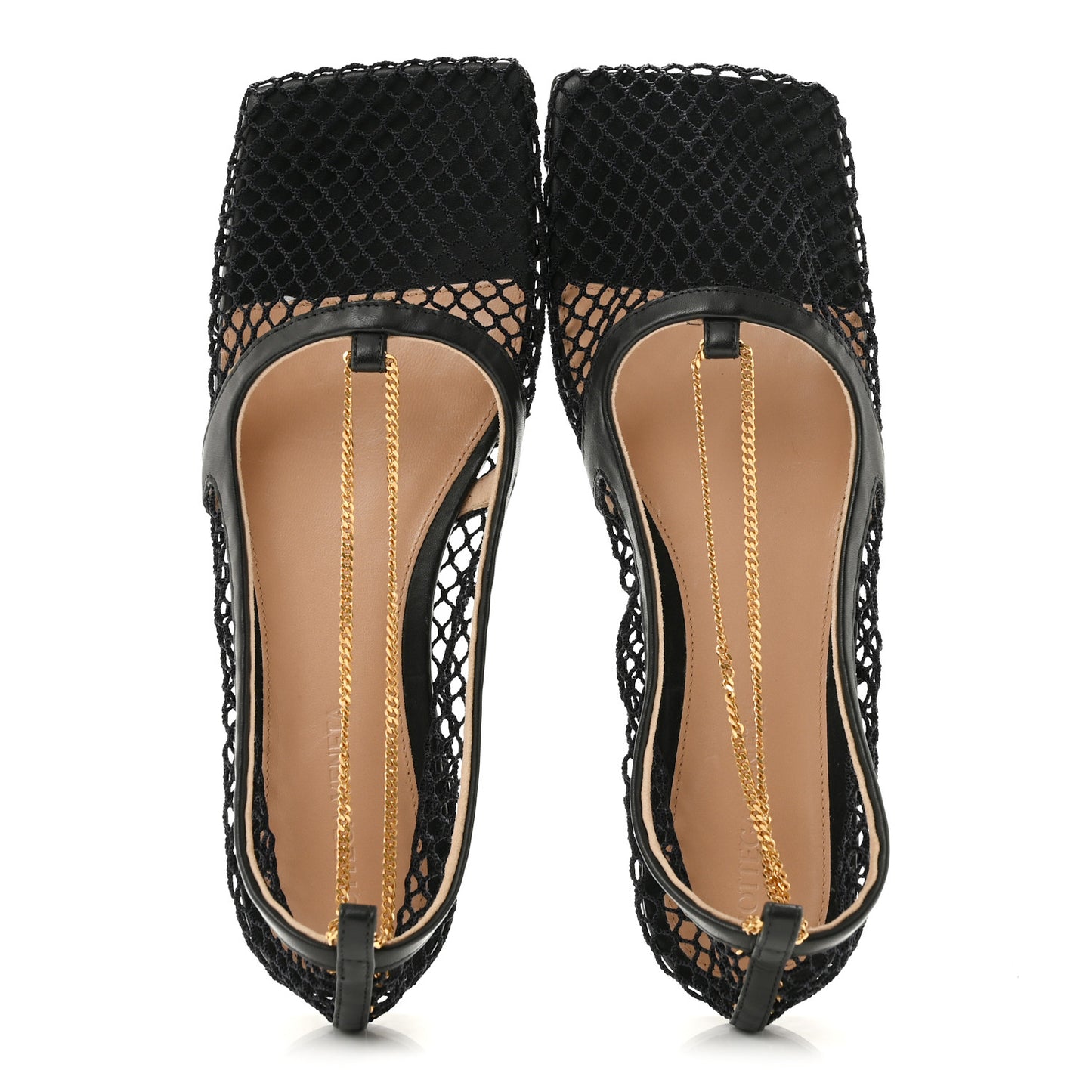Mesh Nappa Chunky Chain Stretch Ballerina Flats 36 Black